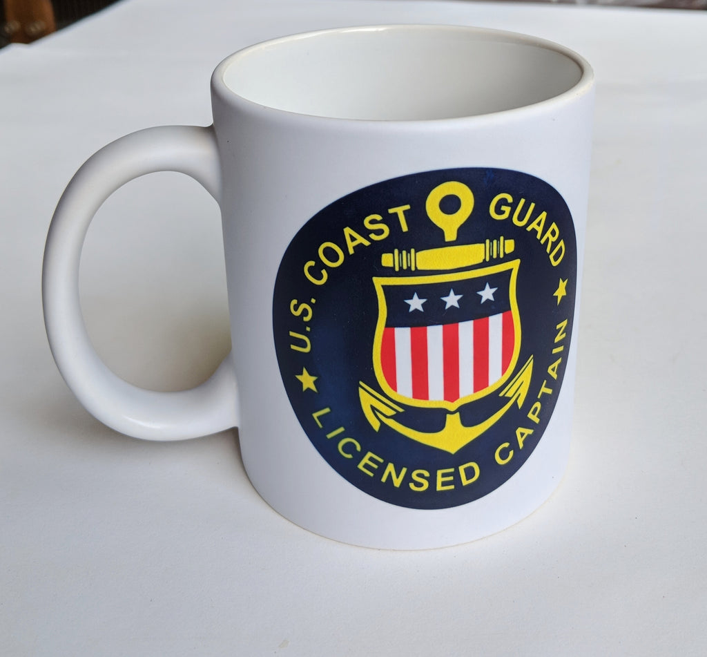 Coffee mug with United States Coast Guard Licensed Captain logo